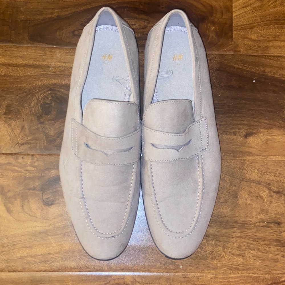 Beige Suede Penny Loafers